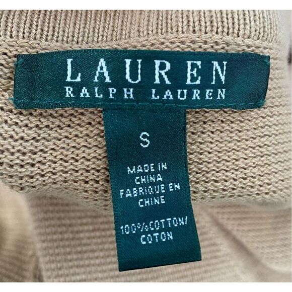 Lauren Ralph Lauren Tan V-Neck 100% Cotton Sweater Tan - Picture 6 of 8